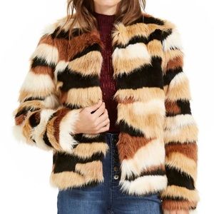 Inc international concepts faux fur coat jacket multi L